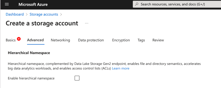 Azure Storage Account Hierarchical Namespaces