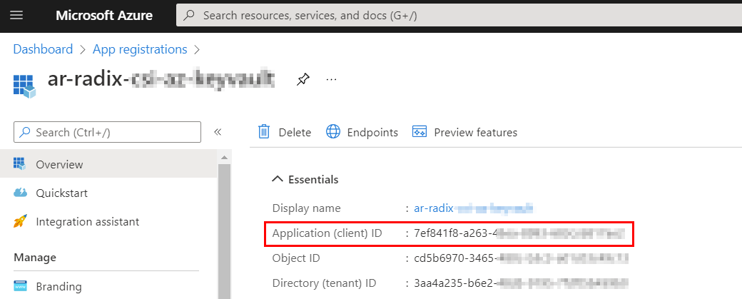 Get Azure App registration client-id